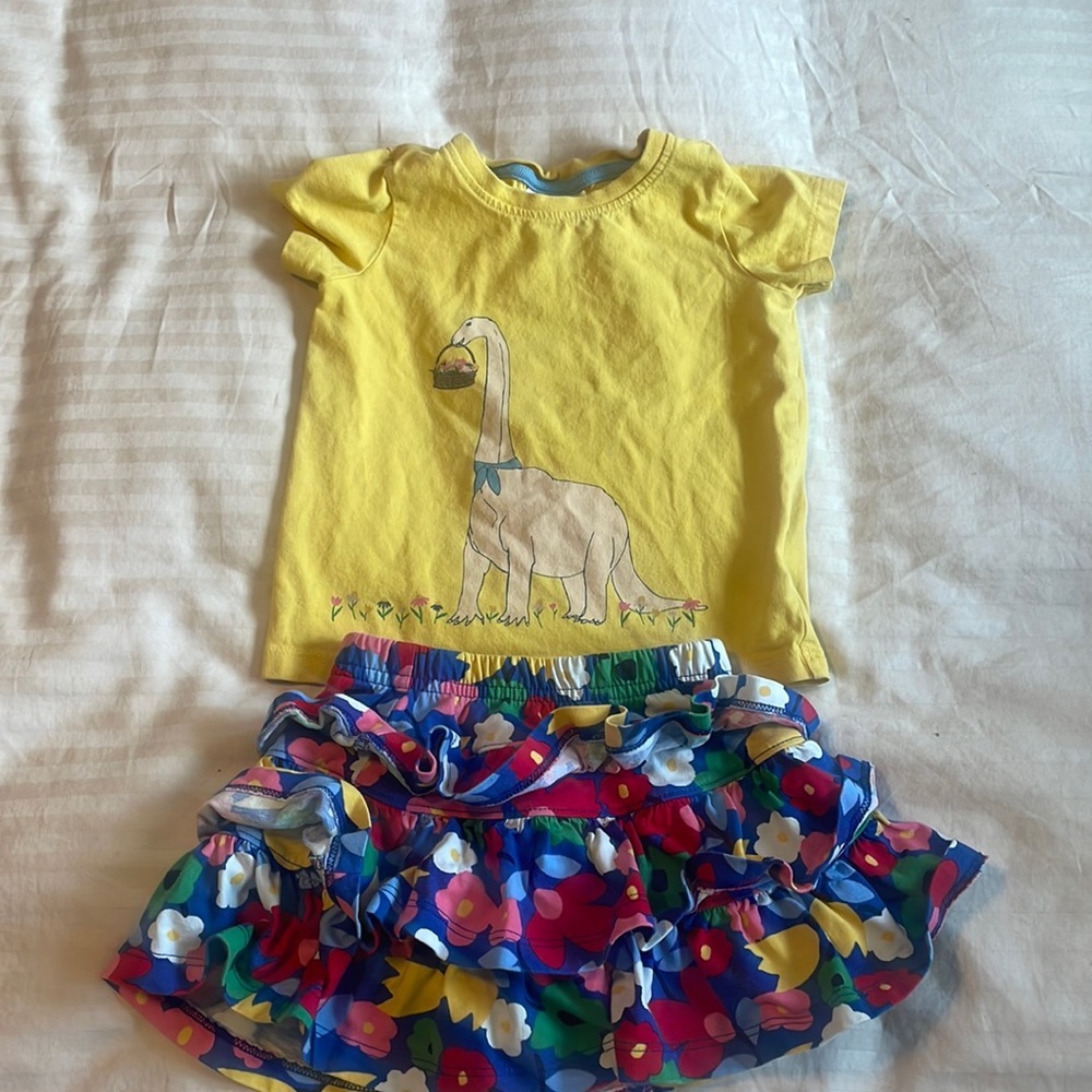Hanna Andersson‎ Floral Skort & Dinosaur Shirt